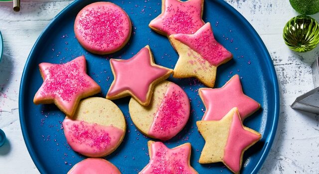 Pomegranate glazed ornament cookies